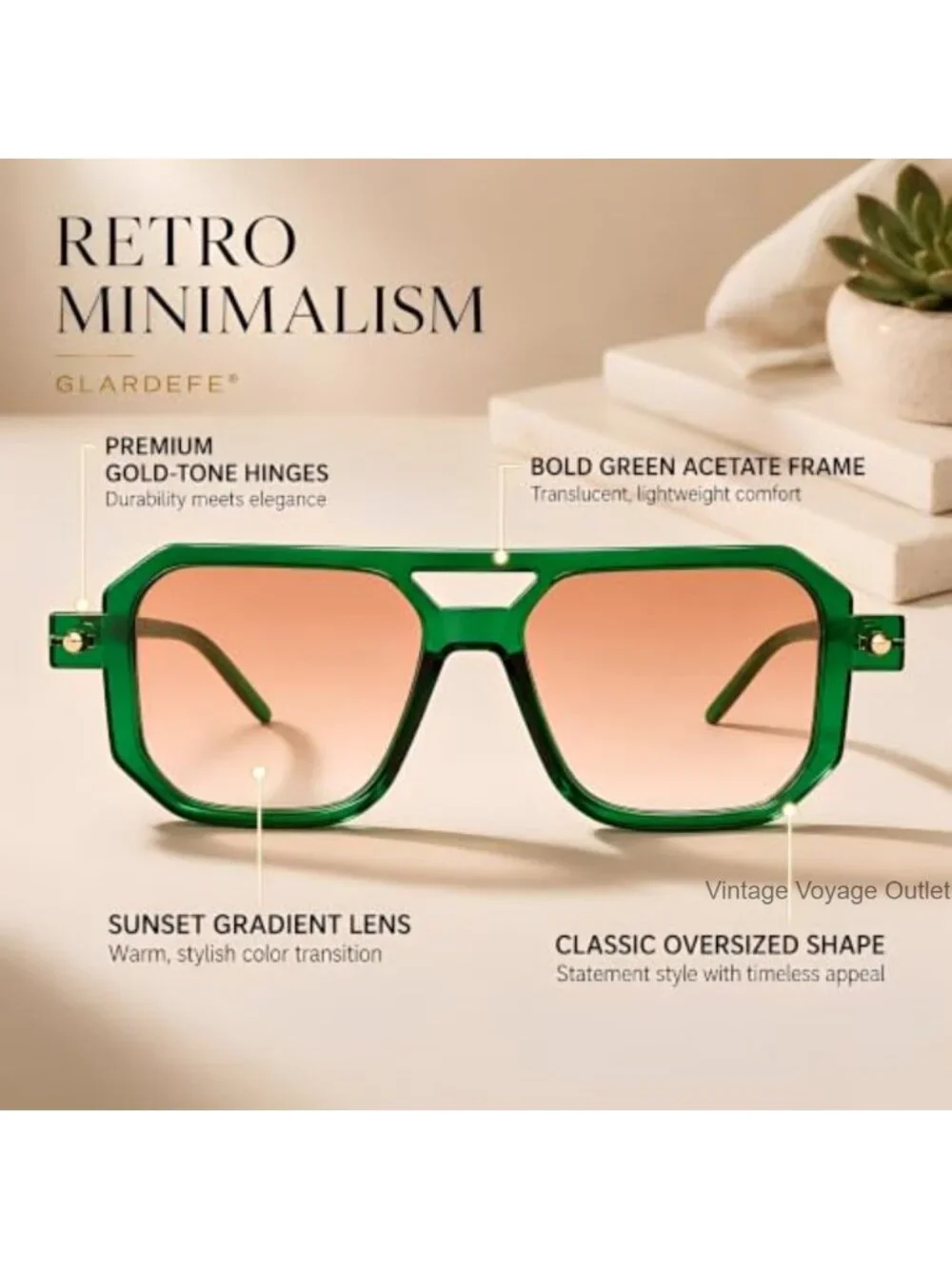 Retro Aviator Sunglasses for Women Men UV400 Protection Double Bridge Square